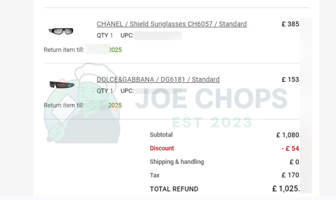 Sunglass Hut Order Success